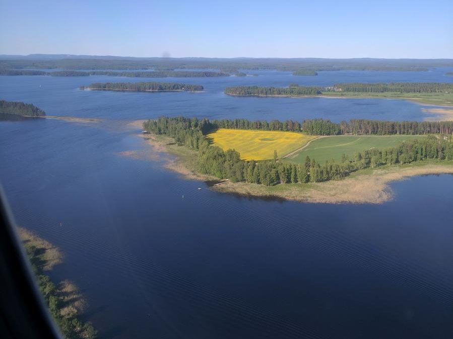 Coming to Kuopio: From the air an island with a crop of mustard seed